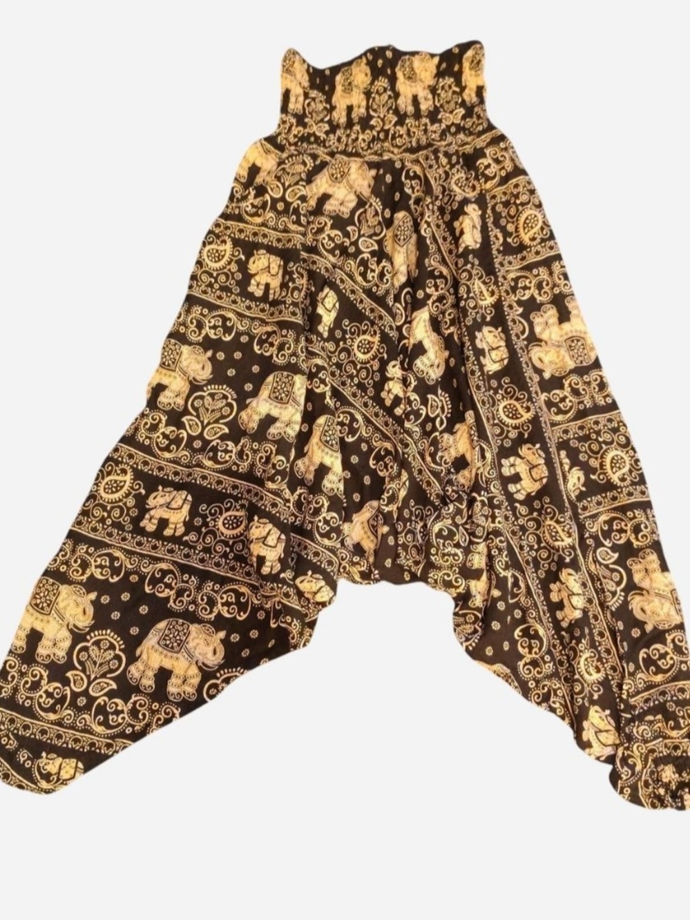 EARTHBOUND Black Harem Pants with Gold Elephant Print Size S